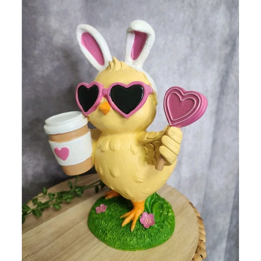 Easter Spring Chick Bunny Pink Heart Sunglasses Figurine Tabletop Decor 9.5